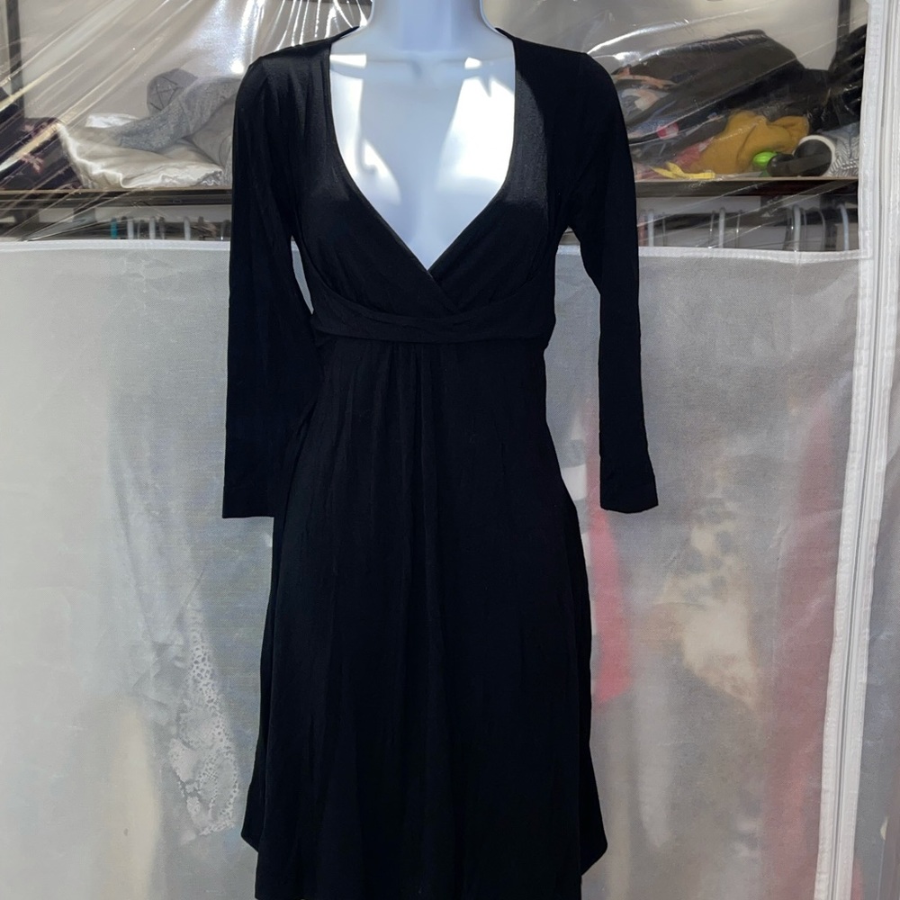 Black Ric Rac Stretch Faux Wrap Dress Medium - Picture 6 of 10
